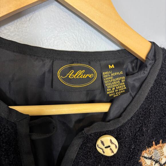 Vtg Black Cardigan Beaded Sequin Geometric Statement Sweater | Dark Autumn - Picture 5 of 9